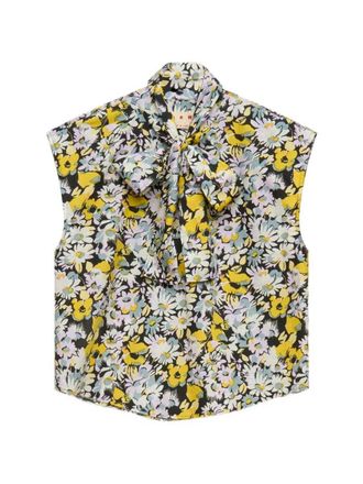 Marni Black Poplin Sleeveless Blouse With Pop Floral Print