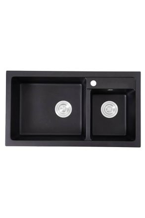 Living and Home Modern Quartz Resin Composite Kitchen Sink with Waste Kit in Black