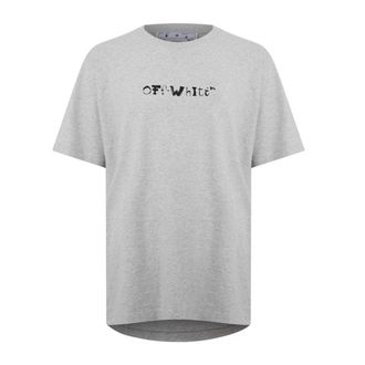 Off-white Mens Faces Over Logo Skate Fit Grey T-Shirt - Size Medium