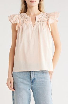 Melrose and Market Short Sleeve Eyelet Top in Pink Lotus at Nordstrom Rack, Size Xx-Large