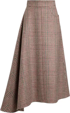 Patou Brown Plaid Midi Skirt