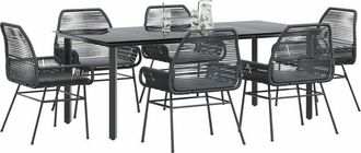 vidaXL Set De Comedor De Jard&iacute;n 7 Piezas Cojines Rat&aacute;n Sint&eacute;tico Negro Vidaxl