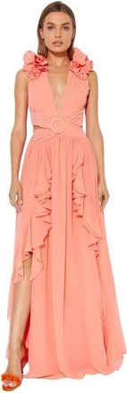 PatBo Oranje Ruche Maxi Jurk - Dames - Feestkleedjes - Oranje - S - Leer - Kleedjes