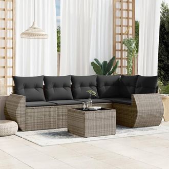 vidaXL Set De Muebles De Jard&iacute;n 6 Pzas Y Cojines Rat&aacute;n Sint&eacute;tico Gris Vidaxl