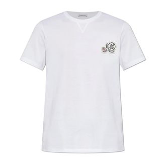 Moncler T-Shirts, male, White, Size: L Logo Patch T-Shirt