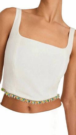 Amanda Uprichard Jace Fringe Beaded Top In Ivory