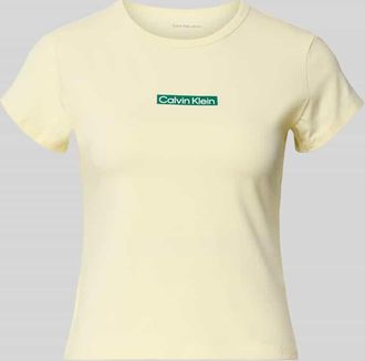 Calvin Klein Jeans T-Shirt mit Rundhalsausschnitt und Label-Print in Hellgelb, Gr&ouml;&szlig;e XL