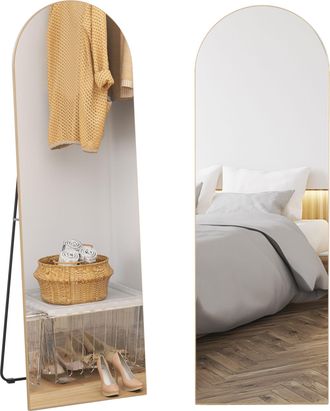 HOMCOM Homcom Espejo De Pie Cuerpo Entero Arqueado, 150x50 Cm, Espejo De Cuerpo Entero, Independiente, Apoyado Y De Pared, Sin Marco, Para Dormitorio, Dorado