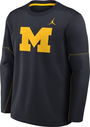 Nike Jordan Mens Michigan Sideline Coaches Jordan Brand Therma-FIT College Long-Sleeve T-Shirt in Blue | 0JBR0BPGMWN-6P4