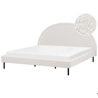 Beliani Cama Minimalista Boucl&eacute; Tapicer&iacute;a Poli&eacute;ster Somier Cabecero Semicircular 180 X 200 Cm Blanco Margut