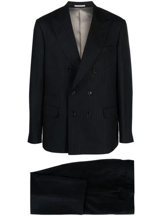 Brunello Cucinelli Blazer doppiopetto gessato - Blu