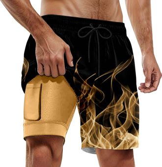 Generic Mens Swimming Shorts, Swim Trunks with Compression Liner Kids 2 in 1 Beach Shorts Double Layer Swimming Athletic Workout Running Layer Boys Board Age 