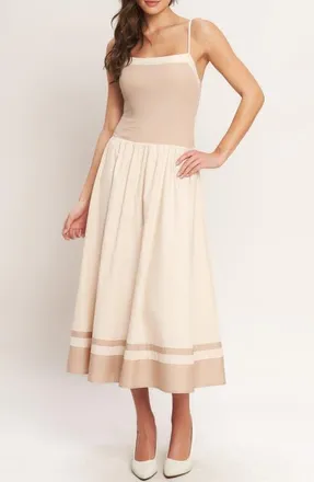 Flying Tomato Drop Waist Midi Dress in Light Taupe at Nordstrom, Size Medium