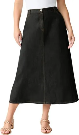 Roaman's Plus Size Easy-Wear A-Line Skirt in Black Denim at Nordstrom, Size 36