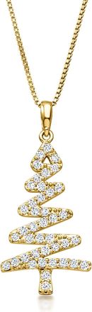 Ross-Simons Lab-Grown Diamond Zigzag Christmas Tree Pendant Necklace in 18kt Gold Over Sterling