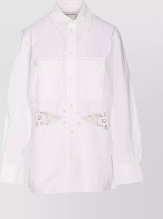 Marine Serre embroidered sheer back panel long sleeve shirt