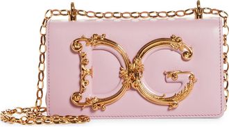 Dolce & Gabbana Girls Logo Leather Phone Crossbody Bag in Powder Pink at Nordstrom