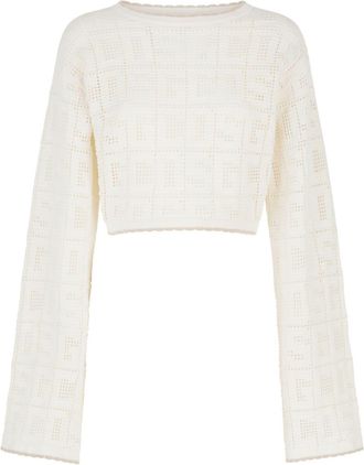 GCDS monogram macramé top - women - Acrylic/Cotton - L - White