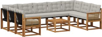 vidaXL Conjunto De Sof&aacute;s De Exterior 10 Uds. Natural Y Gris Claro Vidaxl