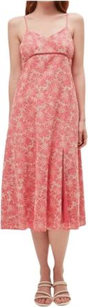 Suncoo Koraal en witte geborduurde rugloze midi-jurk - Dames - Casual kleedjes - Roze - S - Katoen - Kleedjes