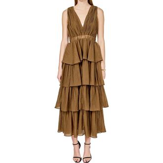 endless rose Tiered Maxi Dress in Chocolate at Nordstrom, Size X-Small