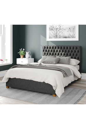 Aspire Home Accents Nightingale Upholstered Ottoman Storage Bed, Saxon Twill Fabric in Charcoal | Size: Super King