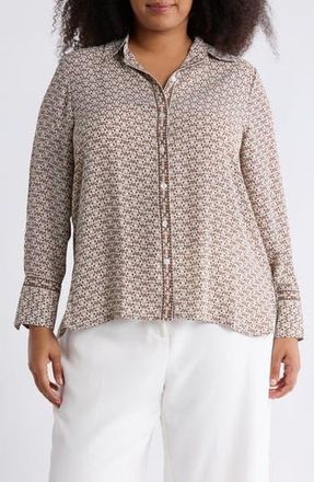 Max Studio Circle Stripe Long Sleeve Button-Up Shirt in Seamist/Acorn at Nordstrom Rack, Size 2X