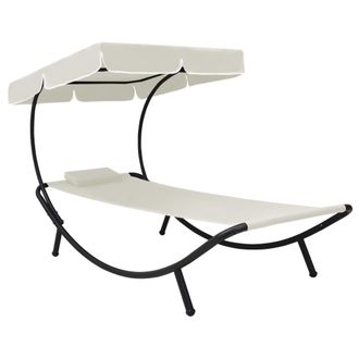 vidaXL Tumbona De Exterior Con Dosel Y Almohada Blanco Crema Vidaxl