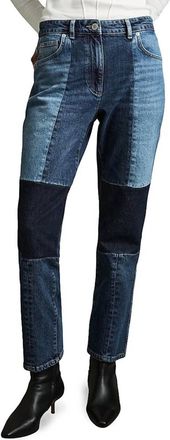 Reiss Birch Patchwork Straight Leg Jean In Mid Blue