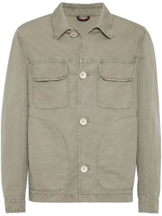 Brunello Cucinelli Giacca-camicia con colletto ampio - Verde