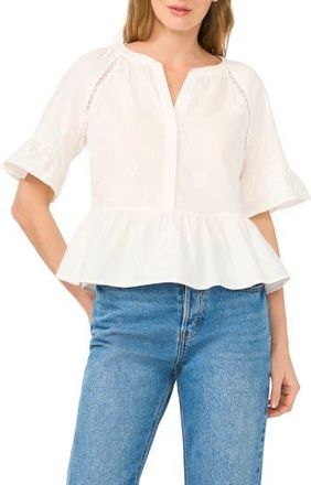 Ted Baker Lace Insert Peplum Top in Vanilla Clam at Nordstrom Rack, Size X-Large