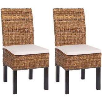 Hhg Non utilizzato] Set 2x sedie intreccio di banano eleganti soggiorno sala pranzo M69 Bali gambe scure con cuscini