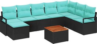 vidaXL Conjunto De Sof&aacute;s De Jard&iacute;n 9 Uds. Negro Rat&aacute;n Sint&eacute;tico Vidaxl