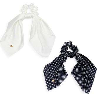 L. Erickson Sakura 2-Pack Scarf Tie Scrunchies in Black/Cream at Nordstrom