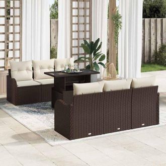 vidaXL Vidaxl - Conjunto De Sof&aacute; De Jard&iacute;n Con Coj&iacute;n 7 Pcs Marr&oacute;n Polirat&aacute;n