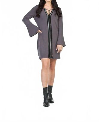 Papillon Bell Sleeve V-Neck Track Stripe Dress In Grey