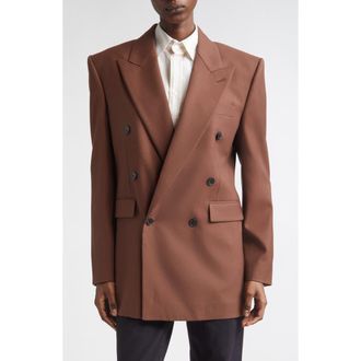 Saint Laurent Double Breasted Wool Gabardine Blazer in Brun Girofle at Nordstrom, Size 8 Us