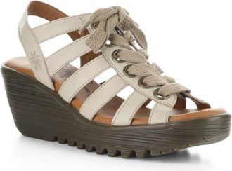 FLY London Litu Strappy Platform Wedge Sandal in Taupe at Nordstrom, Size 10-10.5Us