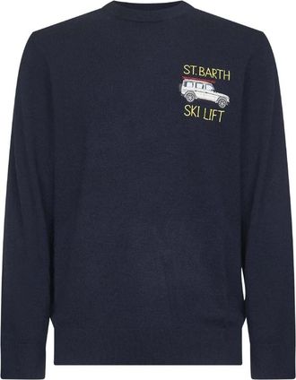 MC2 Saint Barth Blauwe Ski Lift Sweater - Heren - Ronde hals truien - Blauw - 2XL - Wol - Truien & Vesten