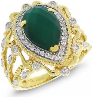 Allurez 0.35ct Diamond & 2.93ct Green Agate 14k Two-tone Gold Ring