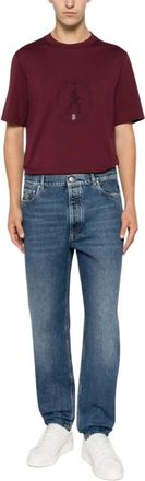 Brunello Cucinelli Katoenen T-shirt met ronde hals en logo - Heren - Tops - Rood - Maat: S Katoen