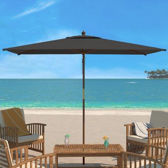 Safavieh Aklin 6.5 x 10 Rectangle Wooden Pulley Market Umbrella (No Tilt)