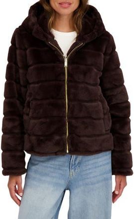 Sebby Hooded Faux Fur Jacket in Brown at Nordstrom Rack, Size Medium