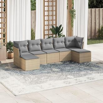 vidaXL Vidaxl - Set Sof&aacute;s De Jard&iacute;n 7 Piezas Y Cojines Rat&aacute;n Sint&eacute;tico Beige