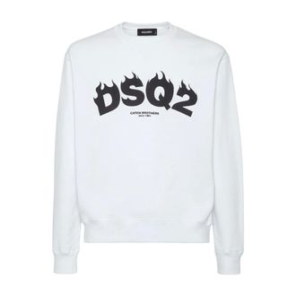 Dsquared2 Sweatshirts, male, White, L, Flame Print Sweatshirt
