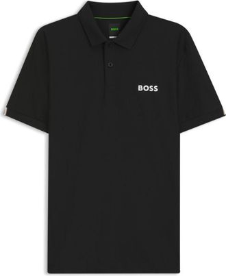 BOSS Active Stripe-jersey slim-fit polo shirt with four-way stretch