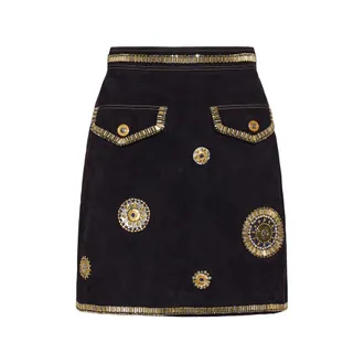 Versace Embroidered Suede Mini Skirt