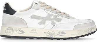 Premiata White Nous 7233 Leather-Blend Sneakers