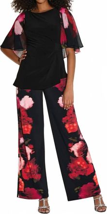 Joseph Ribkoff Floral Boat Neck Chiffon Sleeves Top In Black/multi