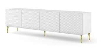 AKL FURNITURE Mueble para TV efecto madera Blanco y Dorado
